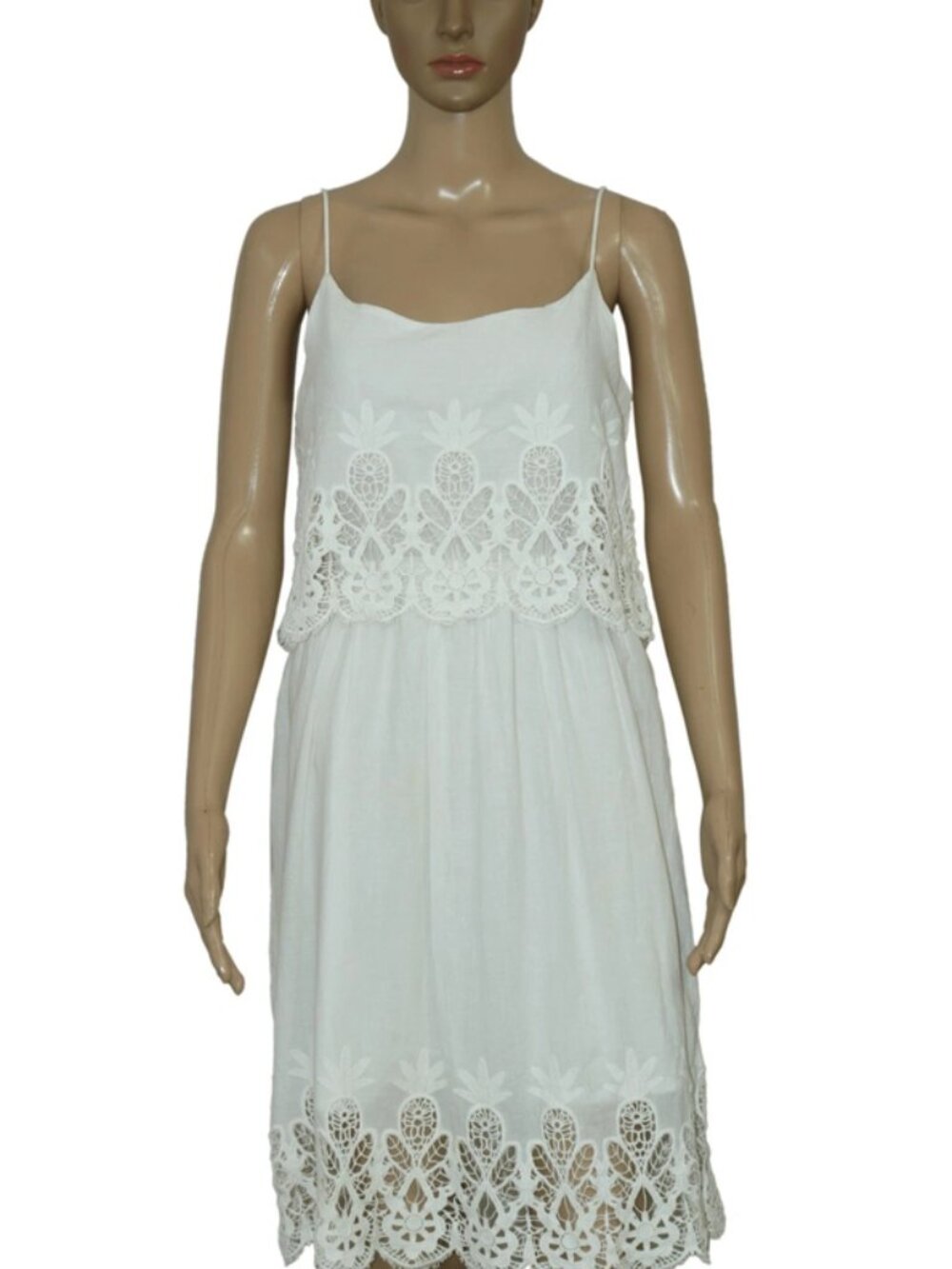 Anthropologie Crochet Lace Trim Embroidered Sleeveless White Mini Dress S
